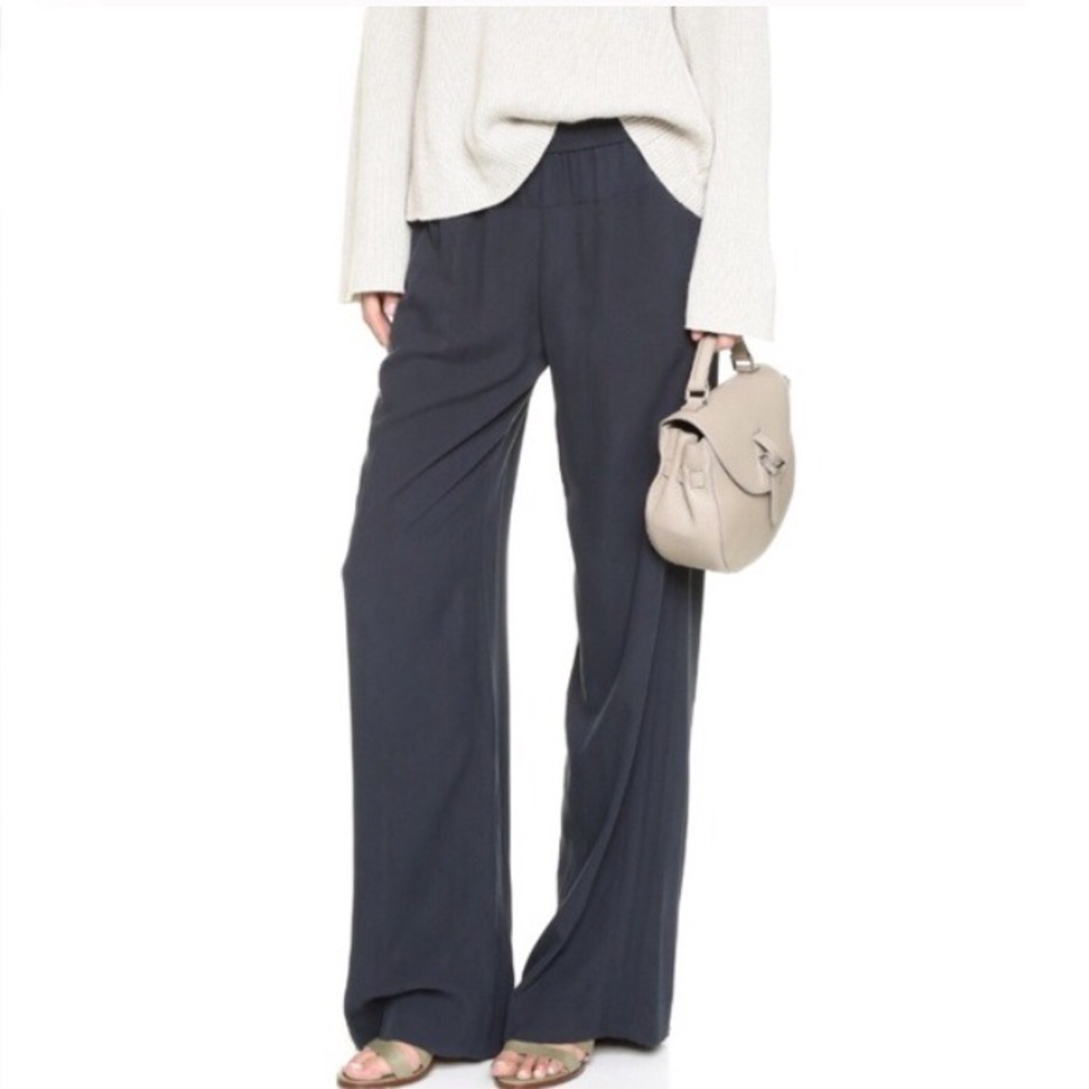 Vince. Dark Navy Silk Wide Leg High Waist Pants